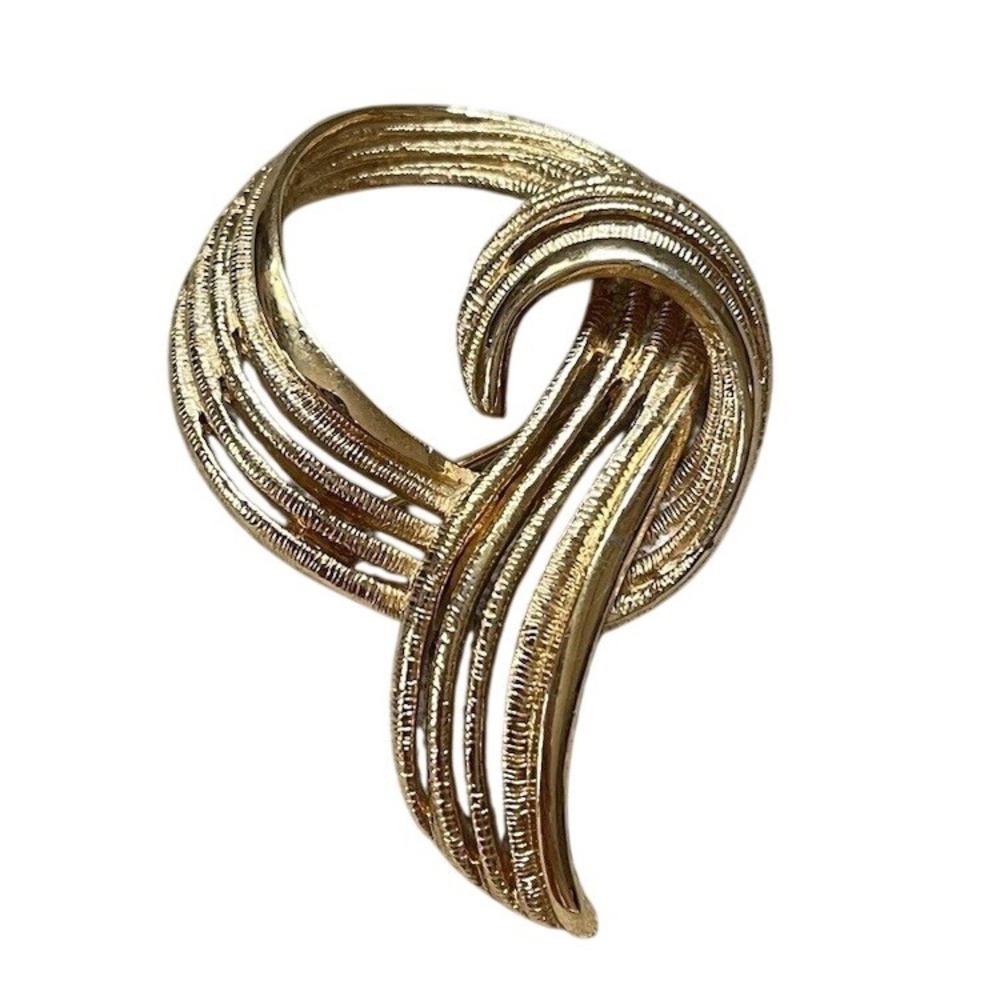 Vintage Monet White Gold Plated Ribbon Brooch Signed‎ 80's Pin